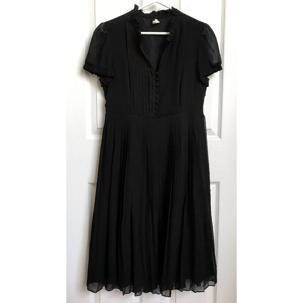 J.Crew Silk Black Pleated Midi Dress